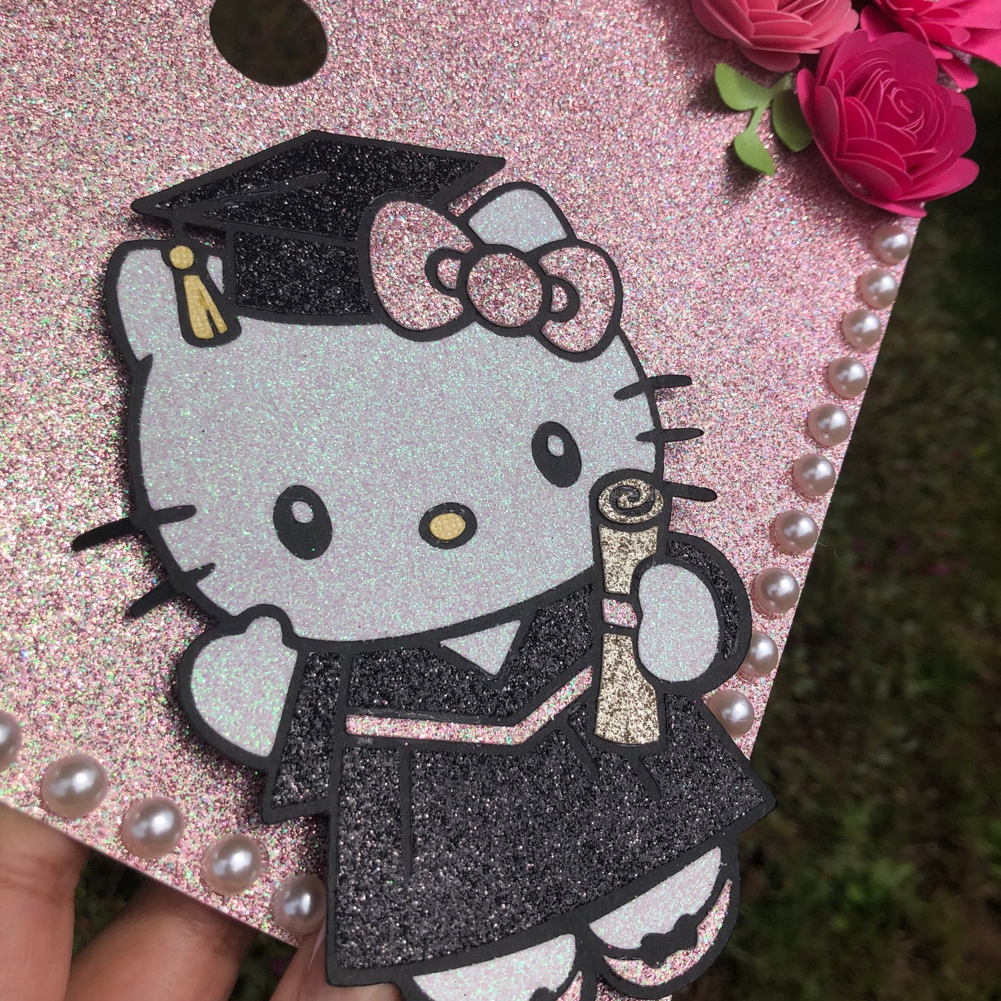 Hello Grad Paper Flowers Graduation Cap Topper