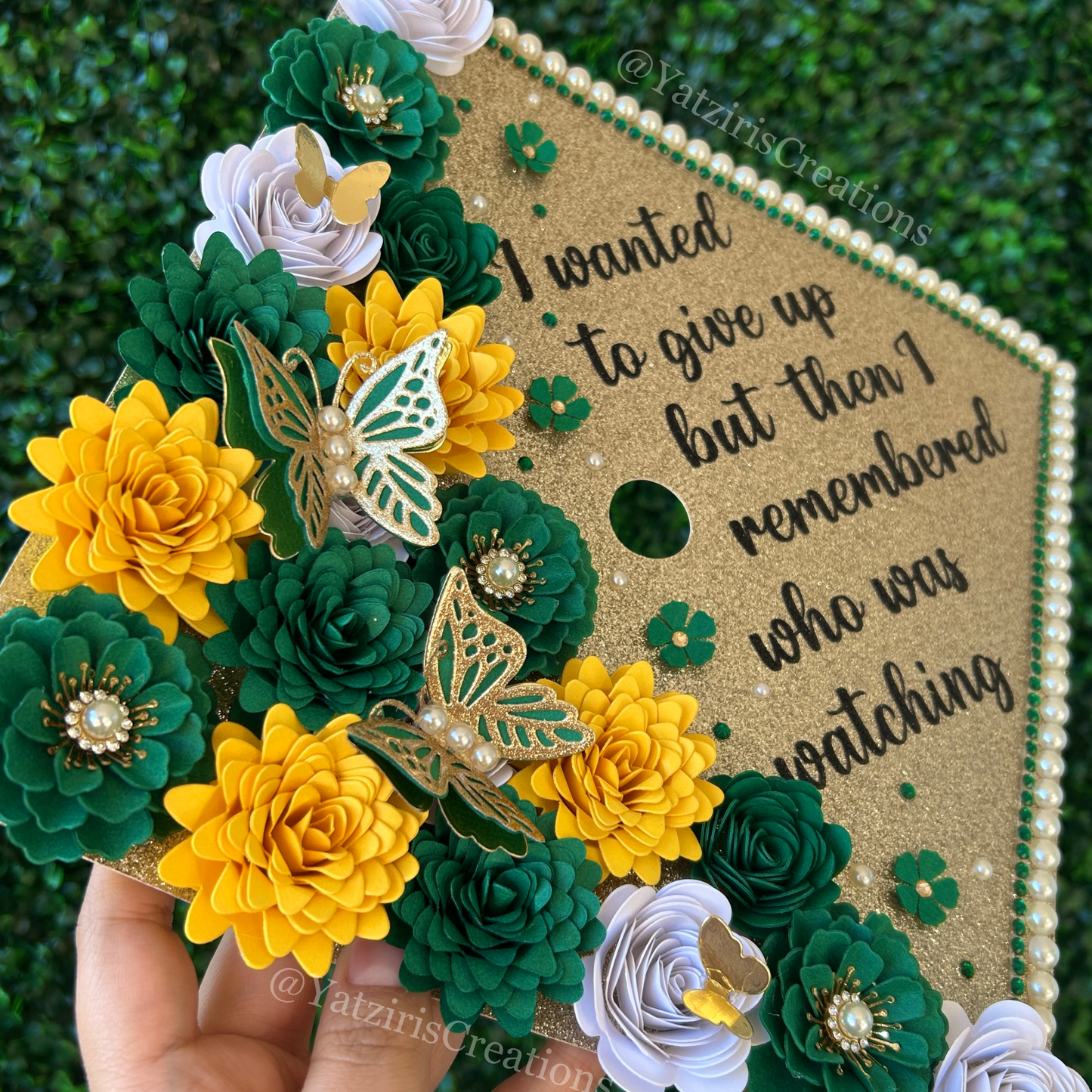 Personalized Graduation Cap Topper Green & Gold