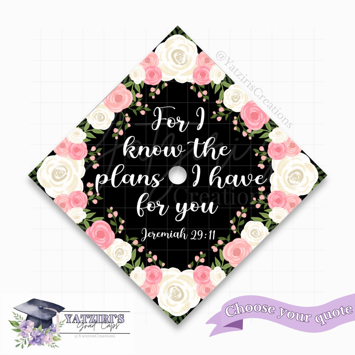 Pink Floral Printed Graduation Cap Topper