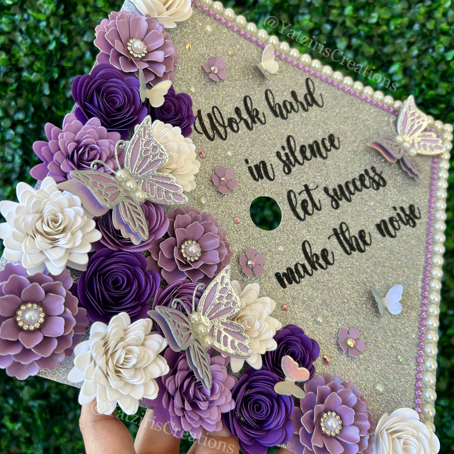 Personalized Graduation Cap Topper Purple & Silver
