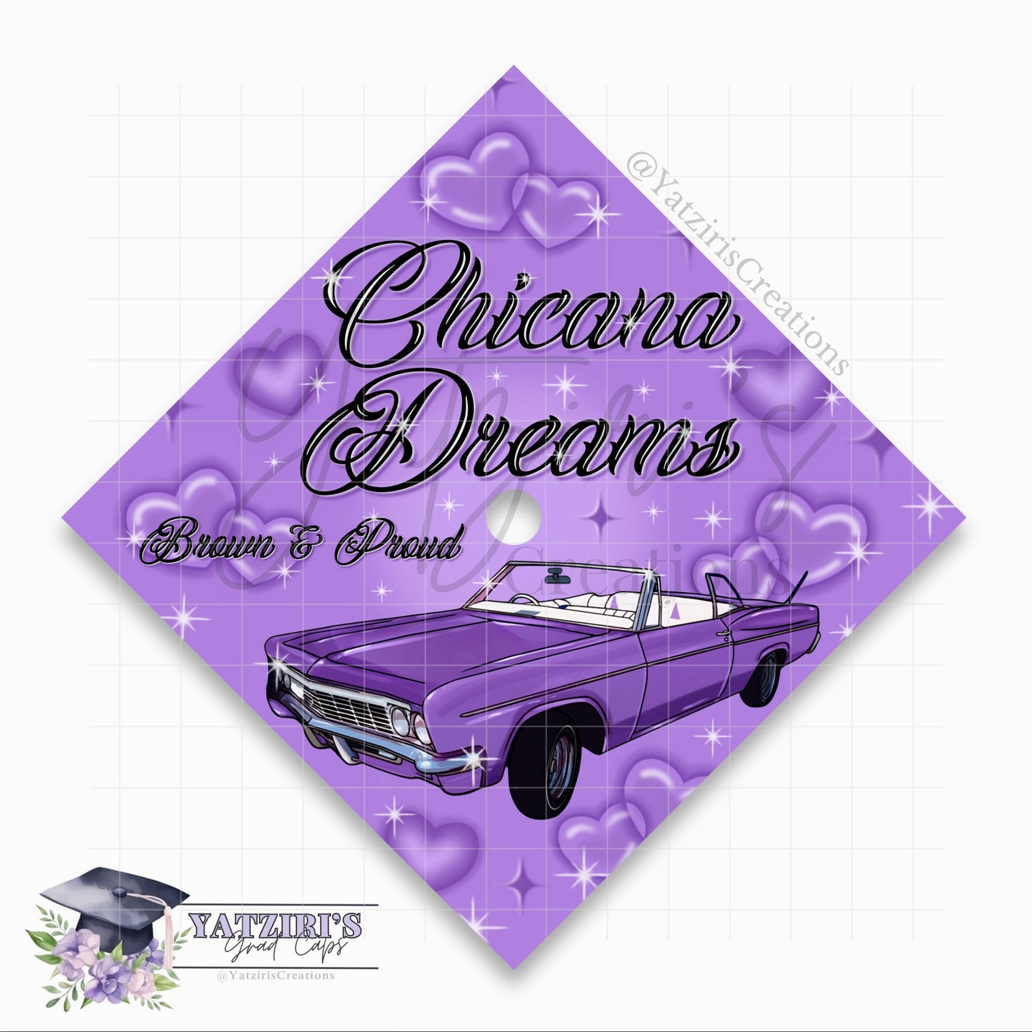Chicana Dreams Lowrider Printed Graduation Cap Topper