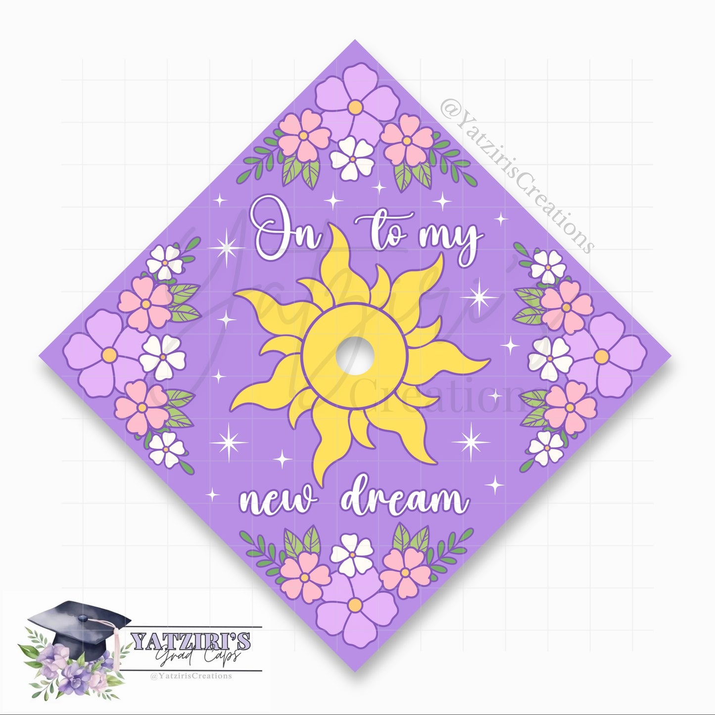 On To My New Dream Floral Printed Graduation Cap Topper