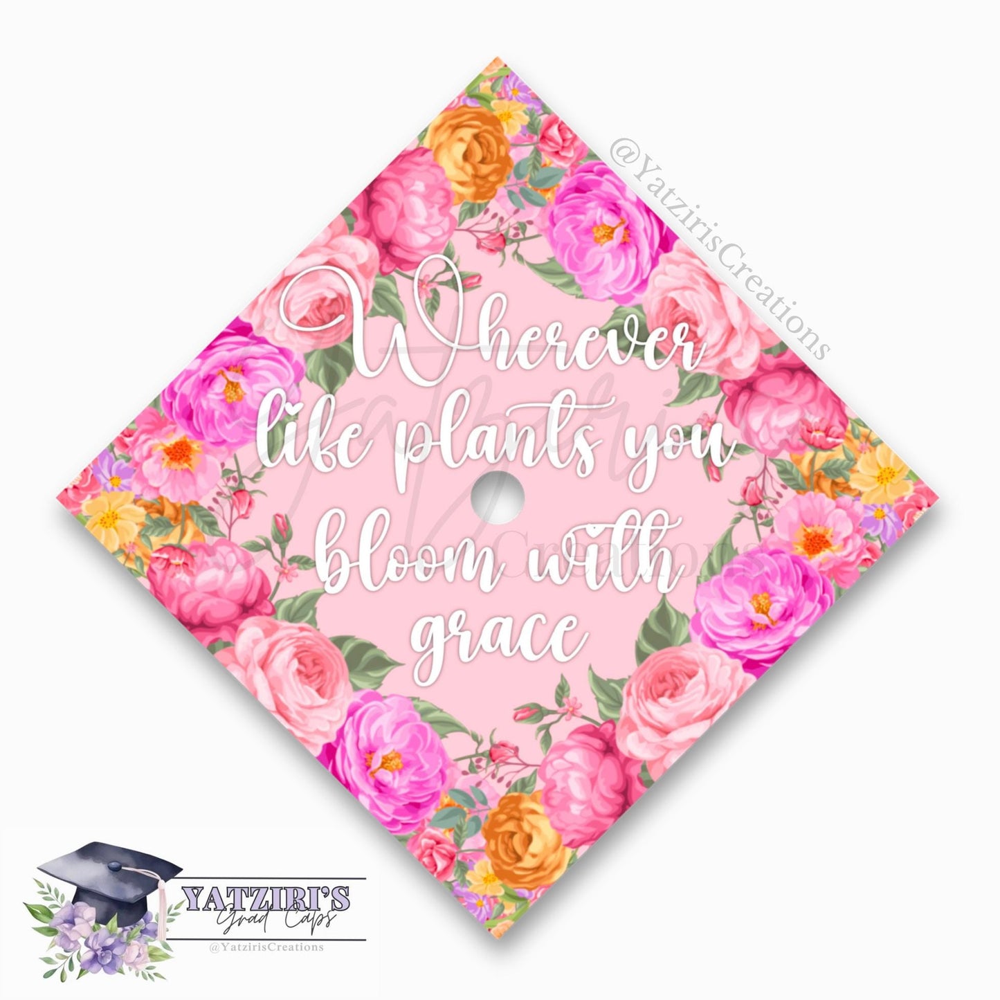 Pink Floral Butterfly Printed Graduation Cap Topper