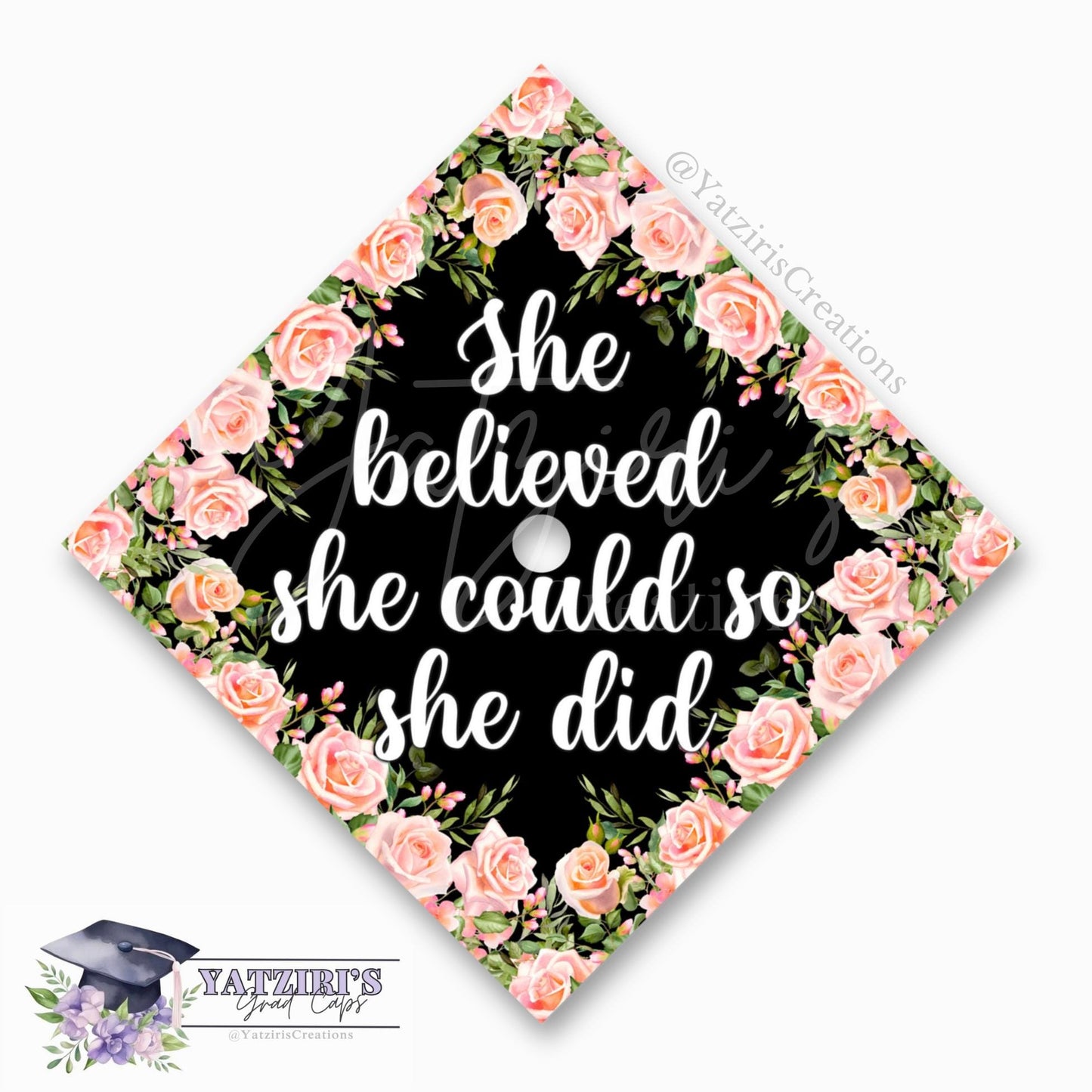 Blush Roses Printed Graduation Cap Topper