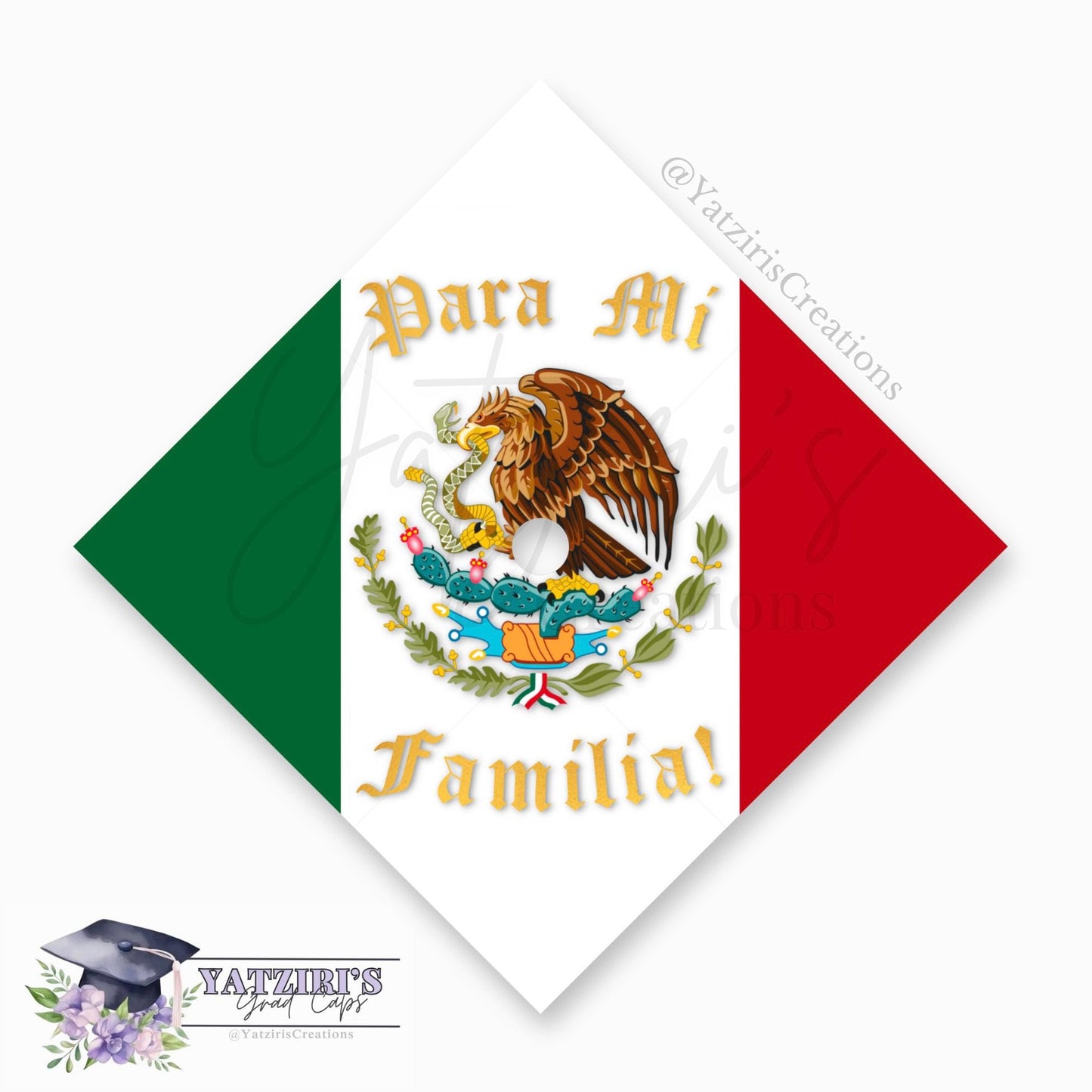 Para Mi Familia Mexican Flag Printed Graduation Cap Topper