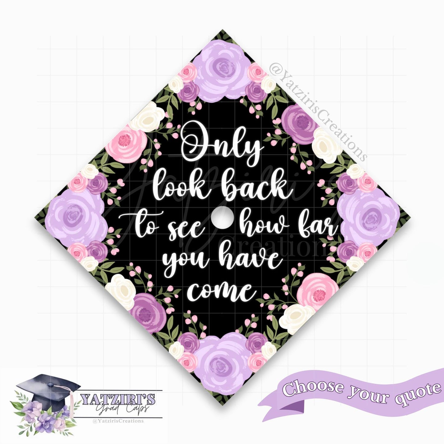 Purple Floral Printed Graduation Cap Topper