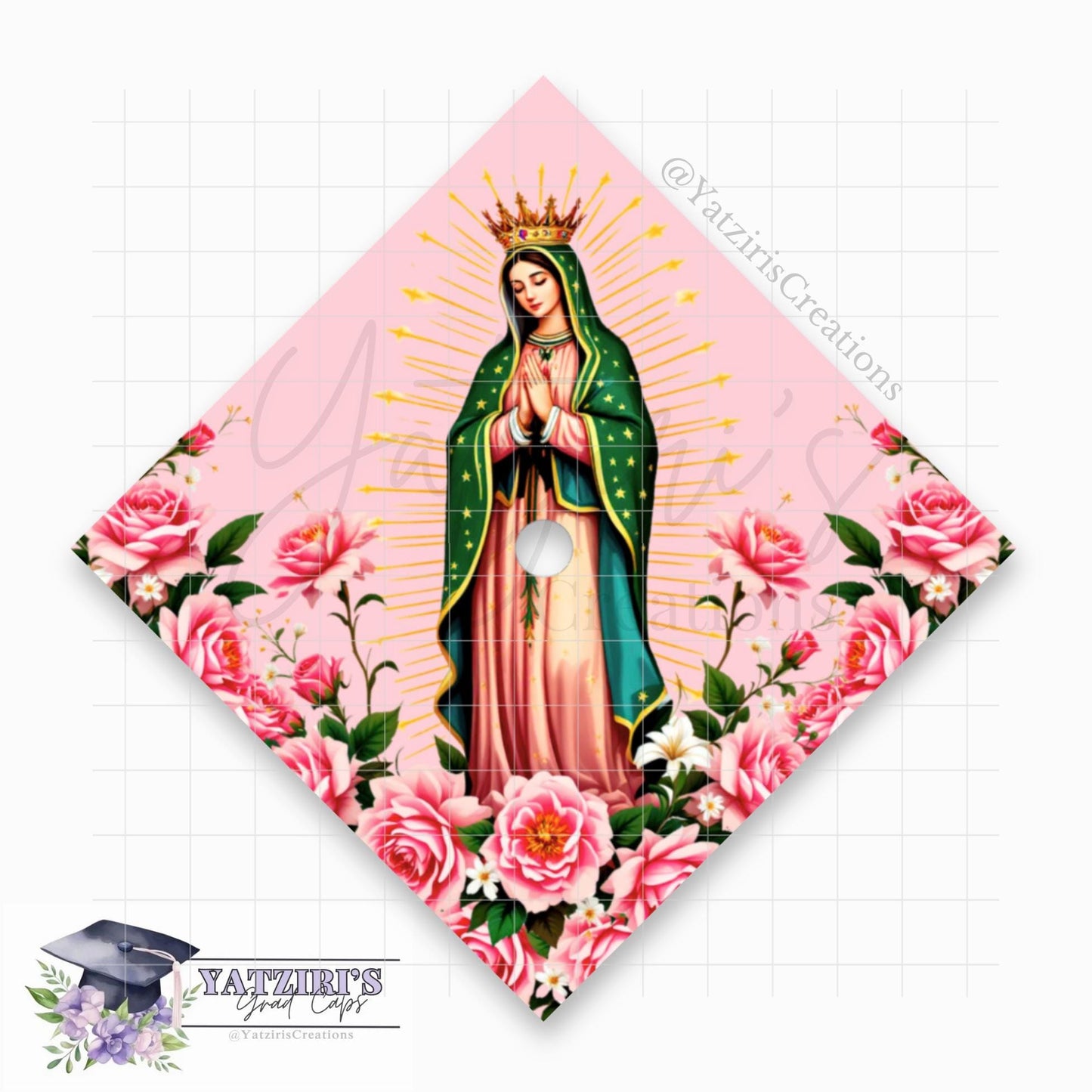 Virgin Mary Floral Printed Graduation Cap Topper