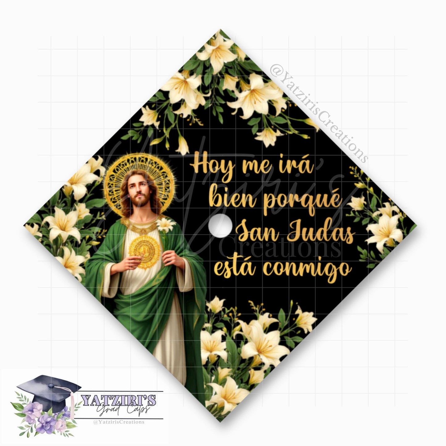 San Judas Floral Printed Graduation Cap Topper