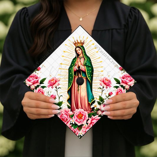 Virgin Mary Floral Printed Graduation Cap Topper