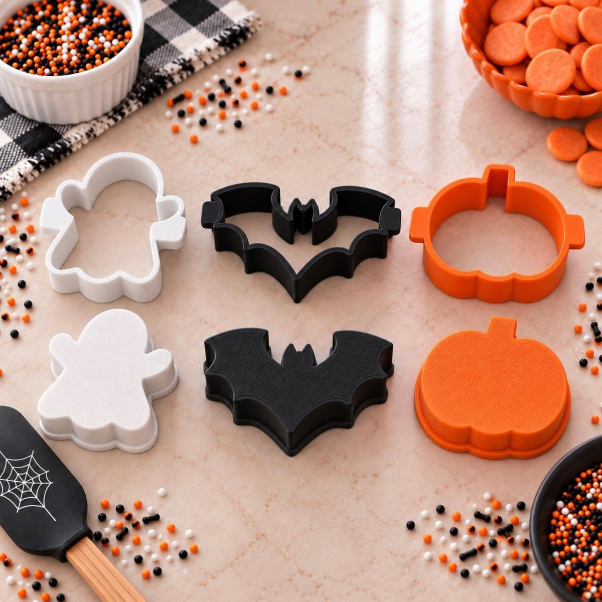 Halloween Cake Pop Cutters & Poppers 2” Inch | Ghost Bat Pumpkin Cake Pop Shapers | 3D Printed Halloween Baking Tools