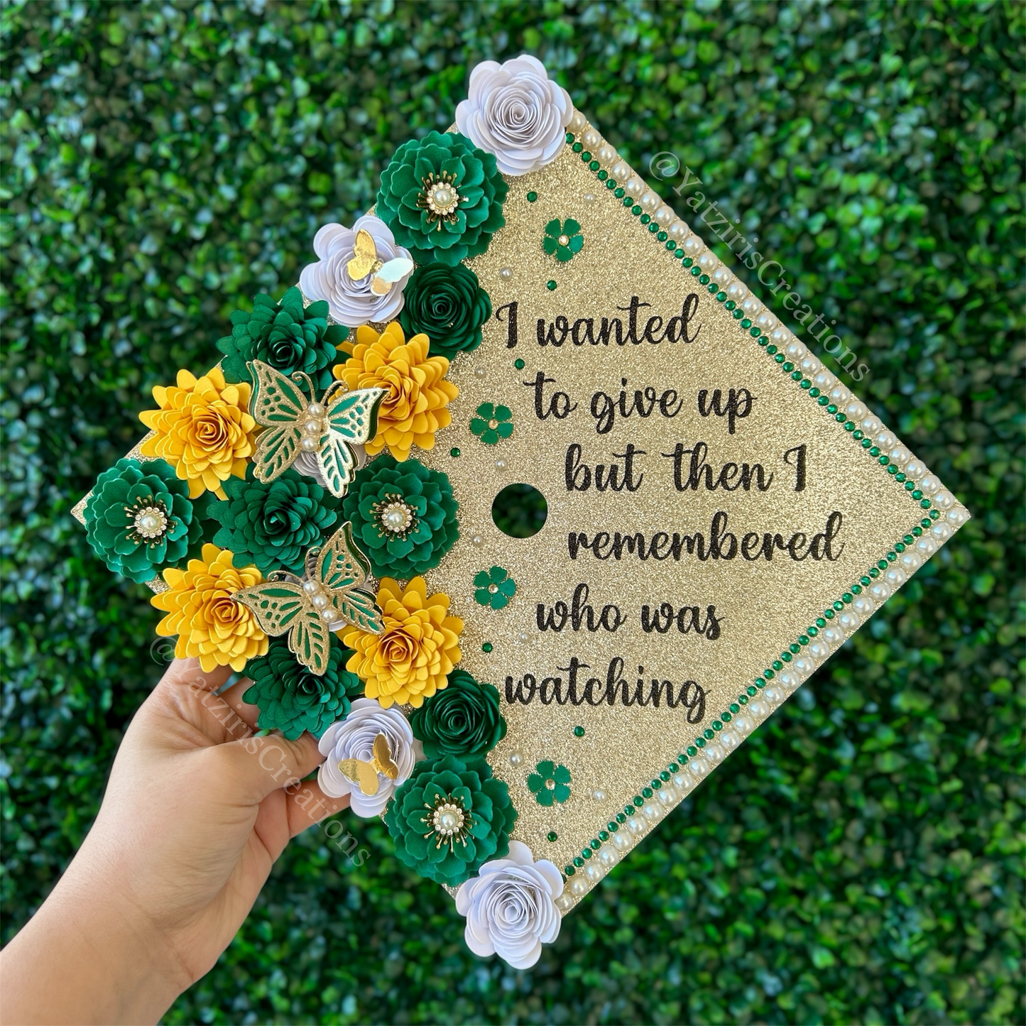 Personalized Graduation Cap Topper Green & Gold