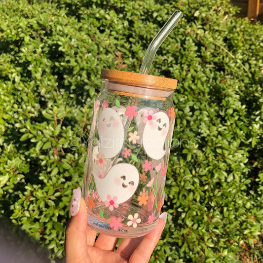 Floral Spring Ghost Glass Can