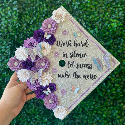 Personalized Graduation Cap Topper Purple & Silver