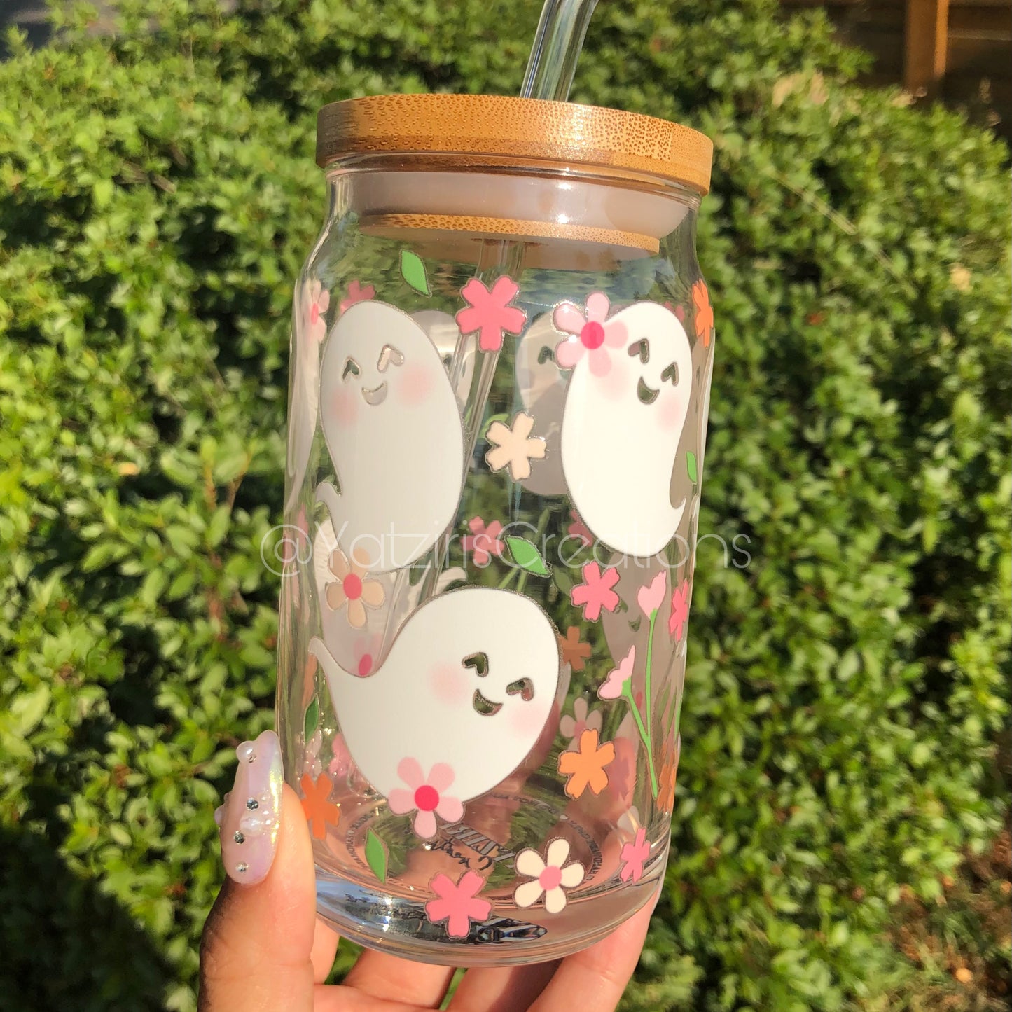 Floral Spring Ghost Glass Can