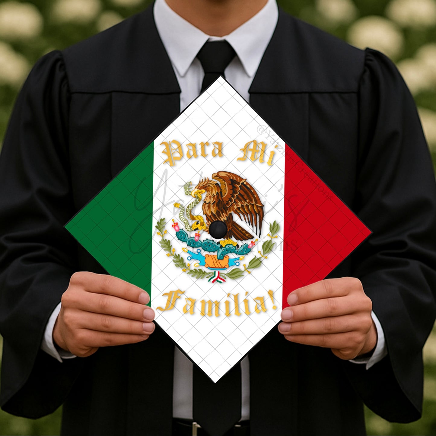 Para Mi Familia Mexican Flag Printed Graduation Cap Topper