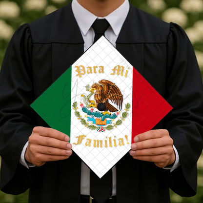 Para Mi Familia Mexican Flag Printed Graduation Cap Topper