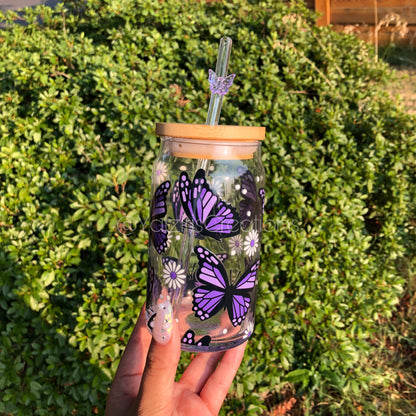 Purple Butterfly Glass Can