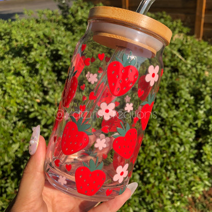 Floral Strawberry Glass Can