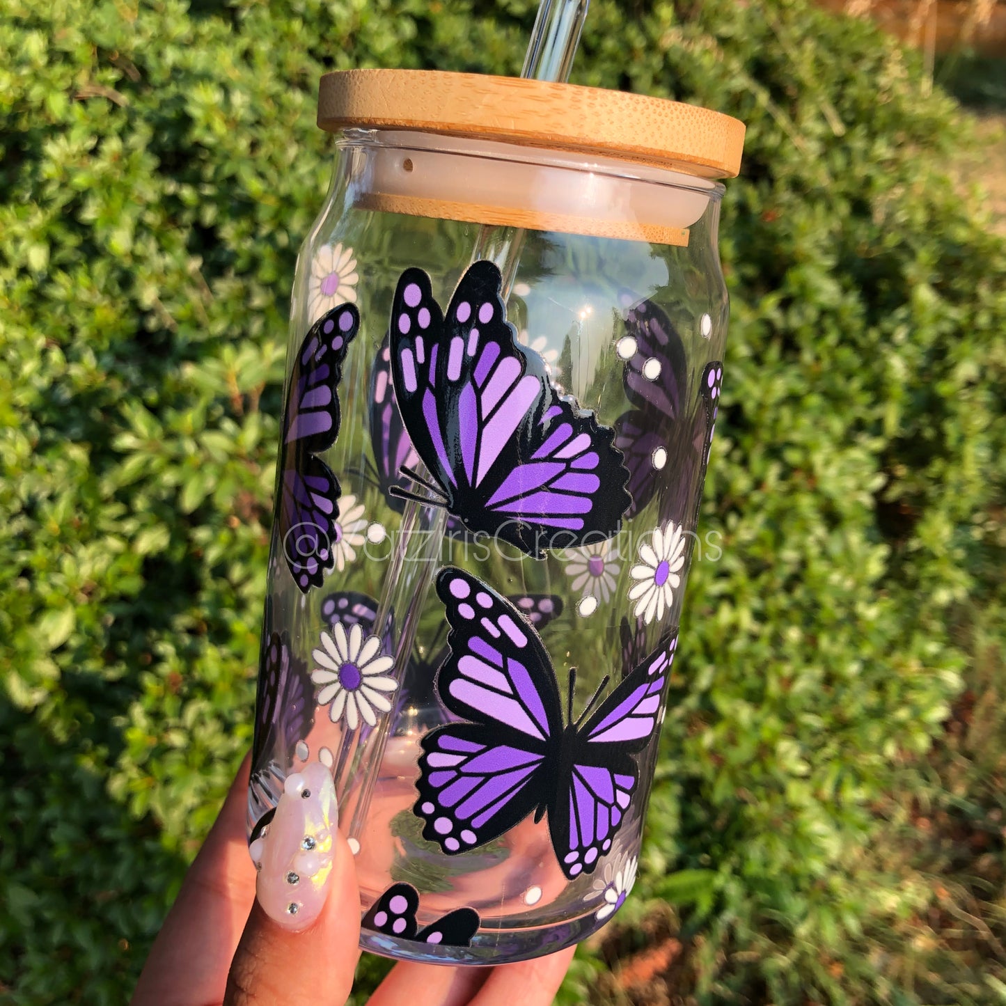 Purple Butterfly Glass Can