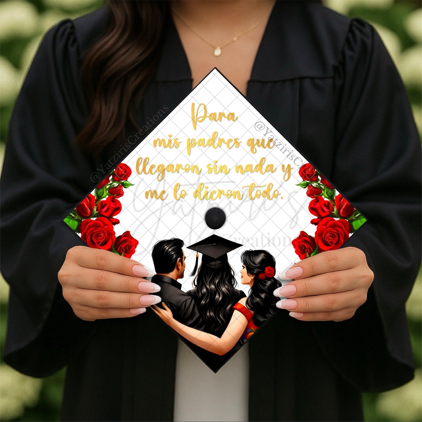 Floral Mexican Family Printed Graduation Cap Topper