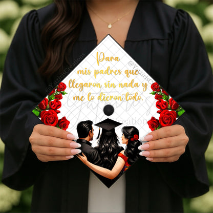 Floral Mexican Family Printed Graduation Cap Topper