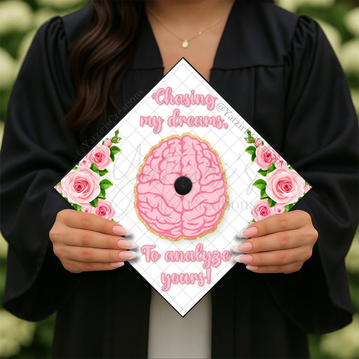 Floral Psychology Brain Printed Graduation Cap Topper