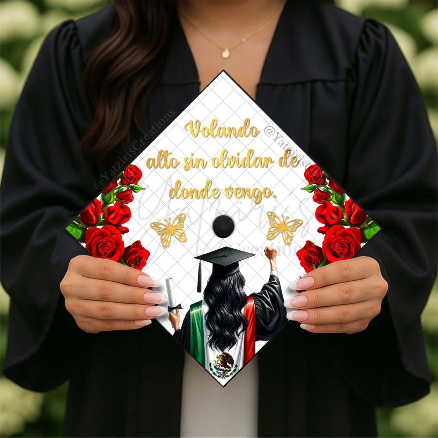 Floral Mexican Flag Printed Graduation Cap Topper