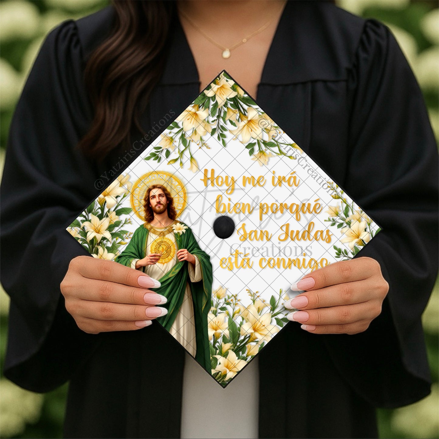 San Judas Floral Printed Graduation Cap Topper