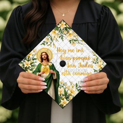 San Judas Floral Printed Graduation Cap Topper
