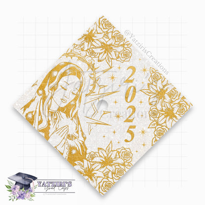 Virgin Mary Gold Printed Graduation Cap Topper