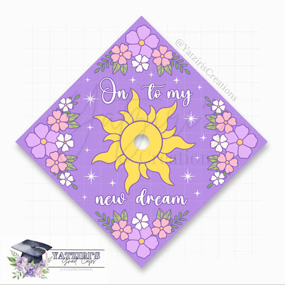 On To My New Dream Floral Printed Graduation Cap Topper