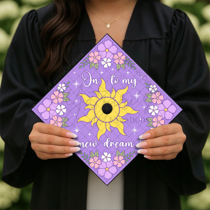 On To My New Dream Floral Printed Graduation Cap Topper