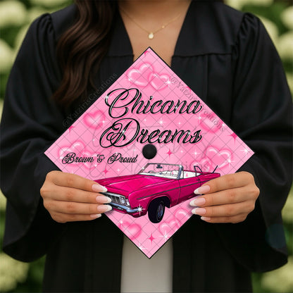 Chicana Dreams Lowrider Printed Graduation Cap Topper