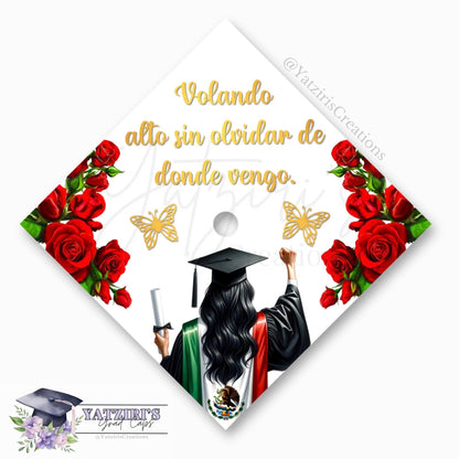 Floral Mexican Flag Printed Graduation Cap Topper