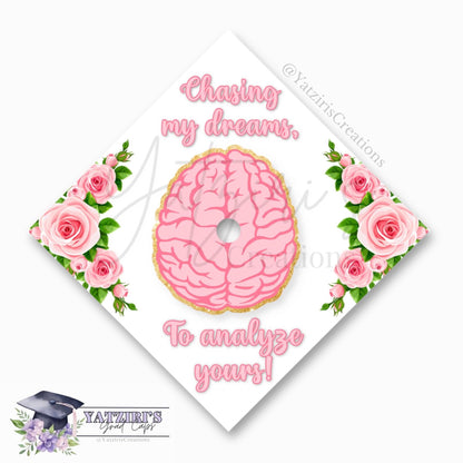 Floral Psychology Brain Printed Graduation Cap Topper